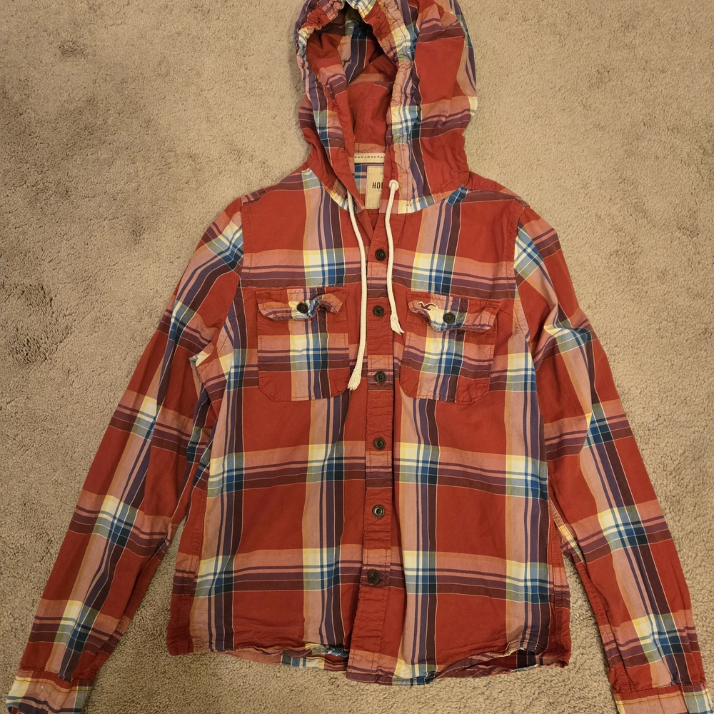 Hollister Multicolor Plaid Shirt With Hood